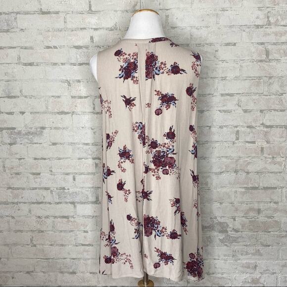 Free People | Tan & Burgundy Sleeveless Floral Snap Out of It Swing Dress - Picture 6 of 6